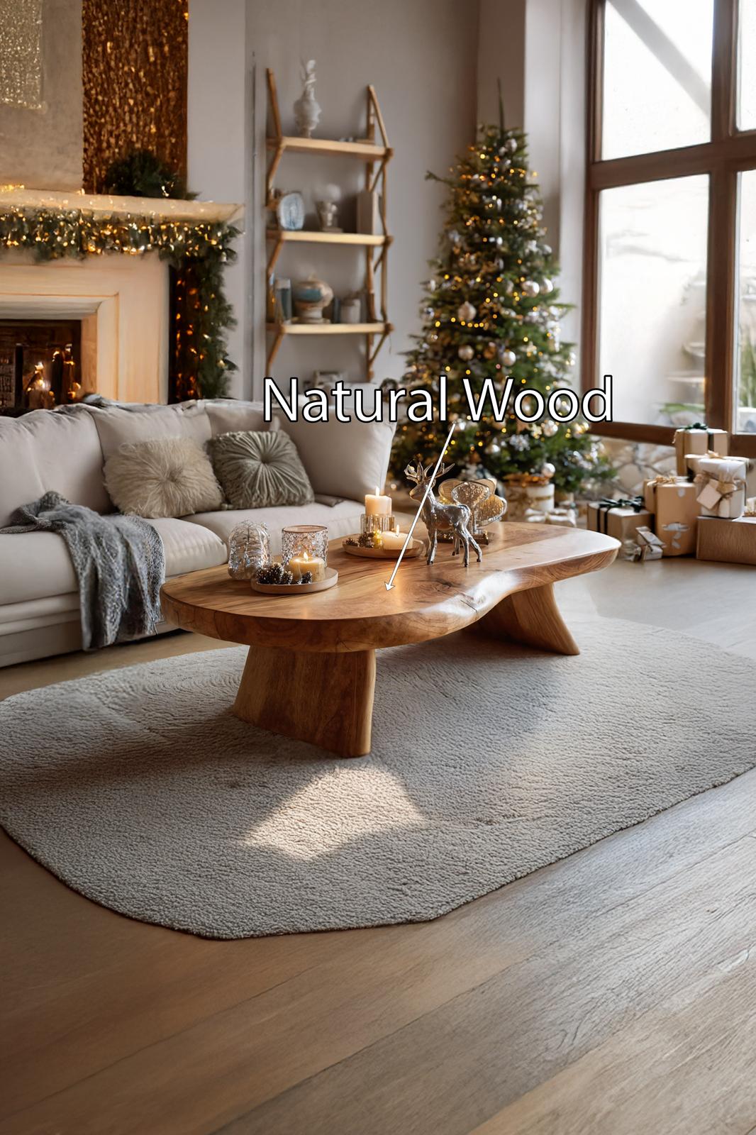 Spry Interior Handcrafted Rustic Solid Wood Coffee Table, Natural Edge Wooden Center Table, Mid-Century Modern Living Room Accent SILDTTRCCF013