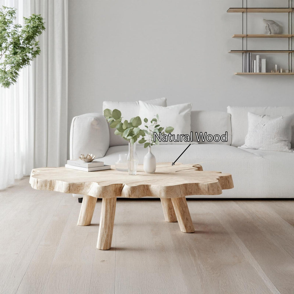 Spry Interior Handcrafted Solid Wood Coffee Table, Live Edge Natural Wood Low Center Table for Living Room Furniture, SILDTTRCF004