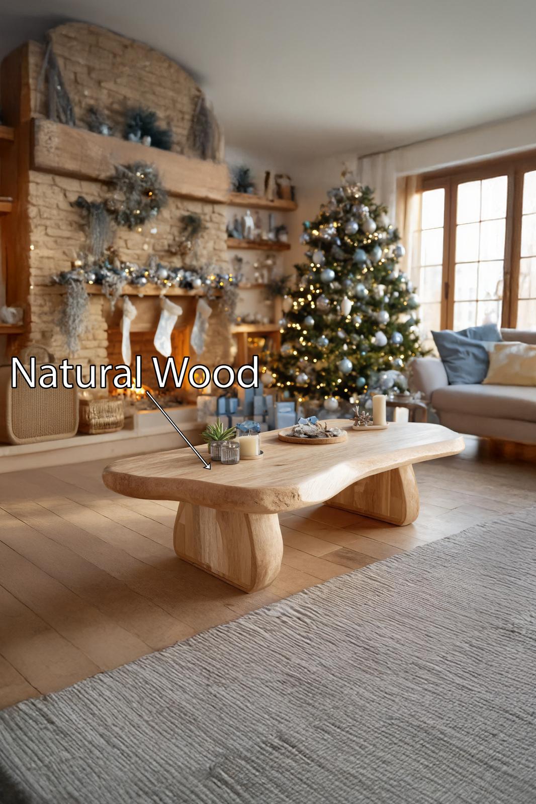 Spry Interior Rustic Farmhouse Solid Wood Coffee Table, Handcrafted Live Edge Slab Accent Table for Living Room, SILDTTRCCF031