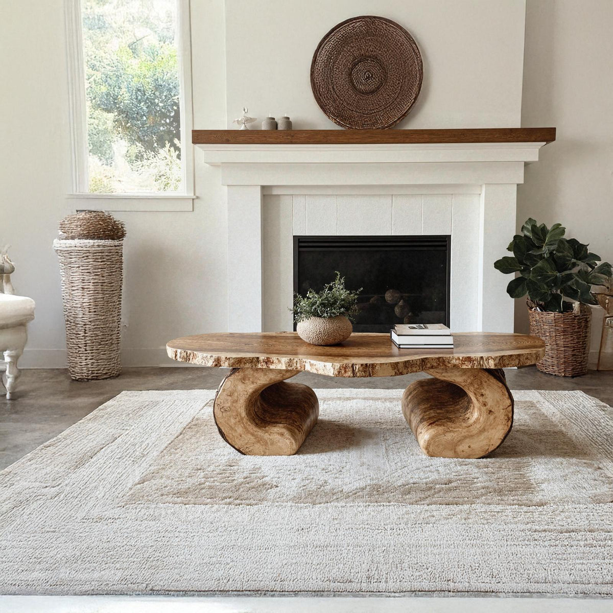 Handcrafted Rustic Wood Coffee Table, Solid Wood Live Edge Central Table for Cozy Living Room Decor