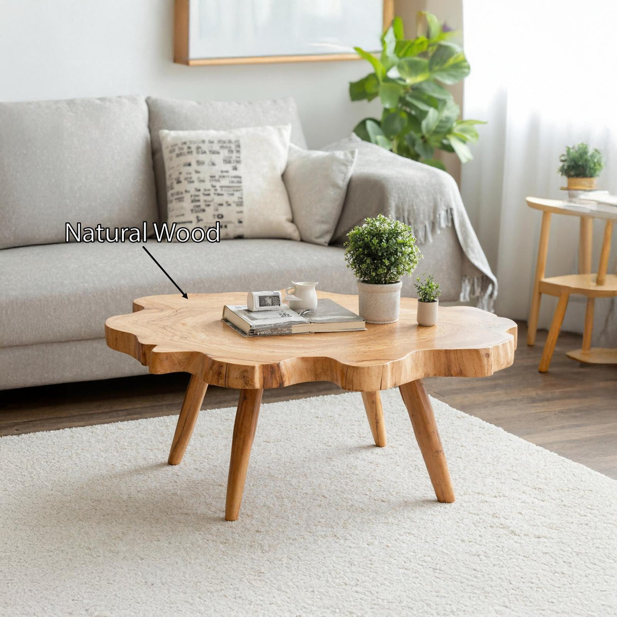 Spry Interior Mid Century Solid Wood Coffee Table, Retro Handcrafted Low Center Table for Classic Living Room Home Decor, SILDTTRCF017