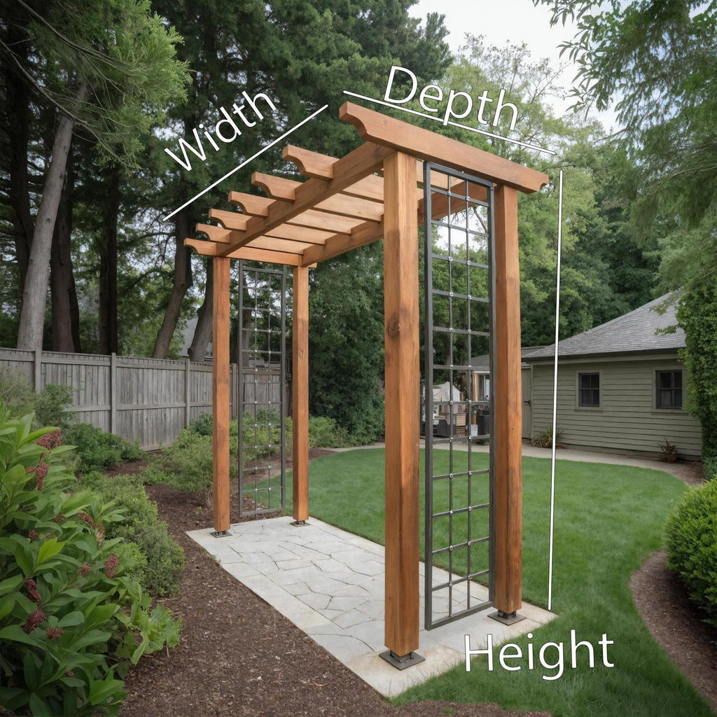 Modern Wood Garden Pergola With Metal Trellis Panels For Backyard