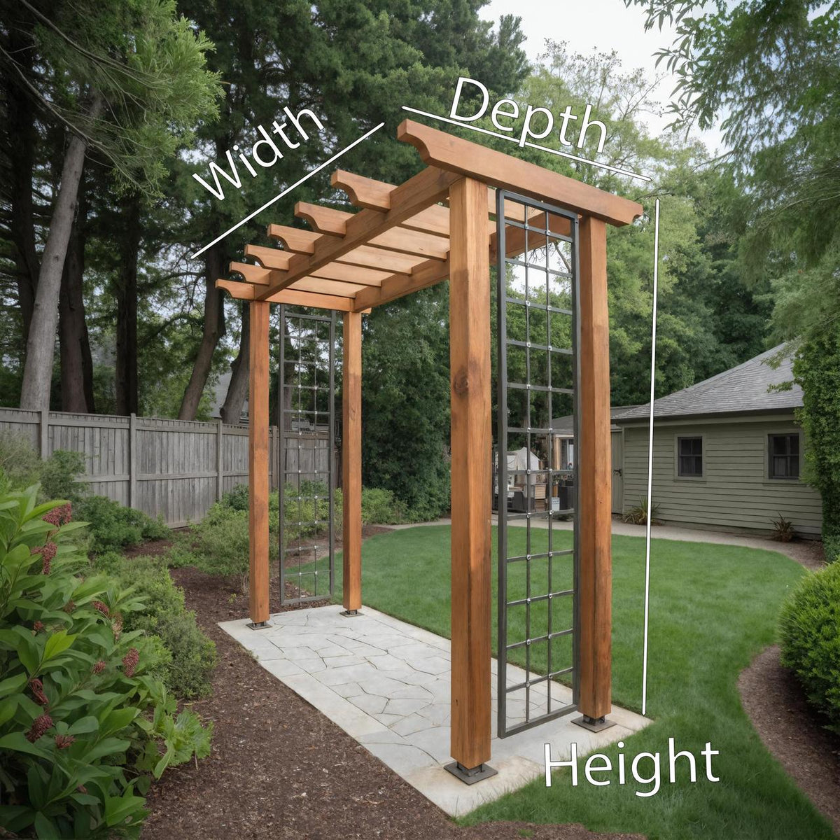 Modern Wood Garden Pergola With Metal Trellis Panels For Backyard