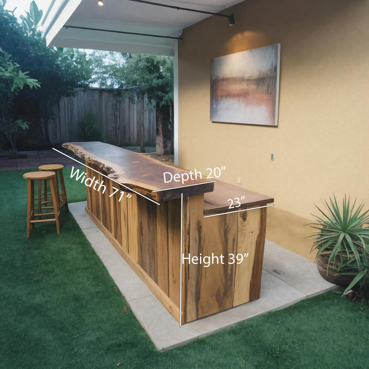Rustic Live Edge Outdoor Bar Table For Backyard Or Patio
