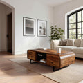 Contemporary Wooden Coffee Table with Drawer & Open Shelf, Handcrafted Living Room Storage Center Table, Model