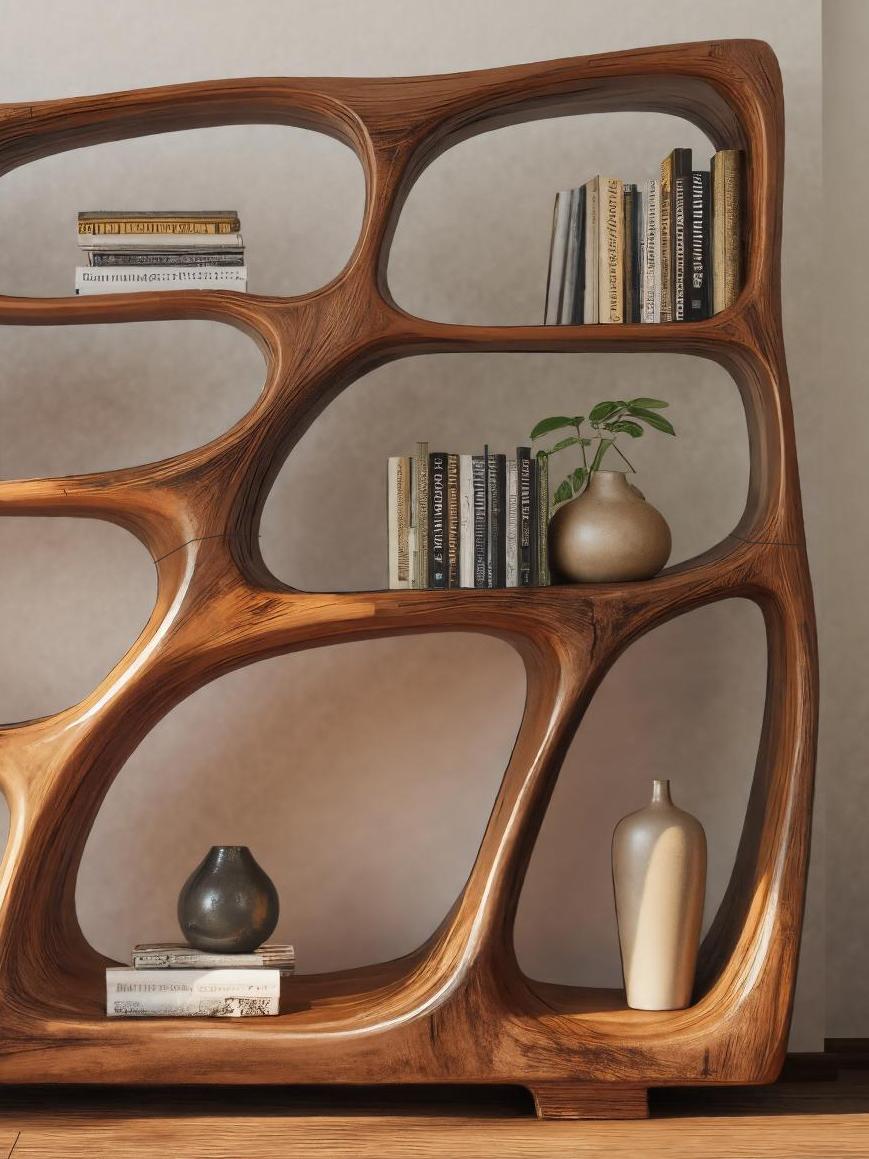 Modern Bookshelf With Sculptural Open Design For Living Room