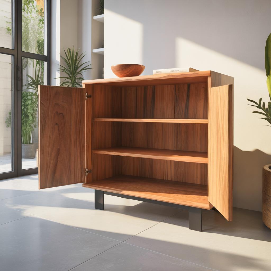 Modern Wavy Front Wooden Cabinet, Artistic Solid Wood Sideboard & Buffet Credenza for Entryway & Living Room