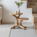 Mid Century Round Solid Wood End Table, Retro Handcrafted Side Table & Nightstand for Living Room Lounge