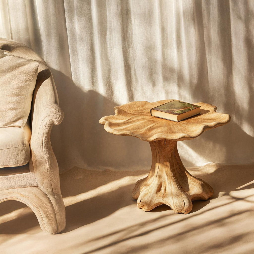 Minimalist Wood Mushroom End Table For Bedroom Clean Lines