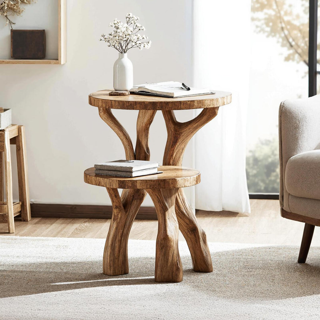 Handcrafted Live Edge Solid Wood End Table, Natural Slab Side Table & Nightstand for Living Room & Bedroom