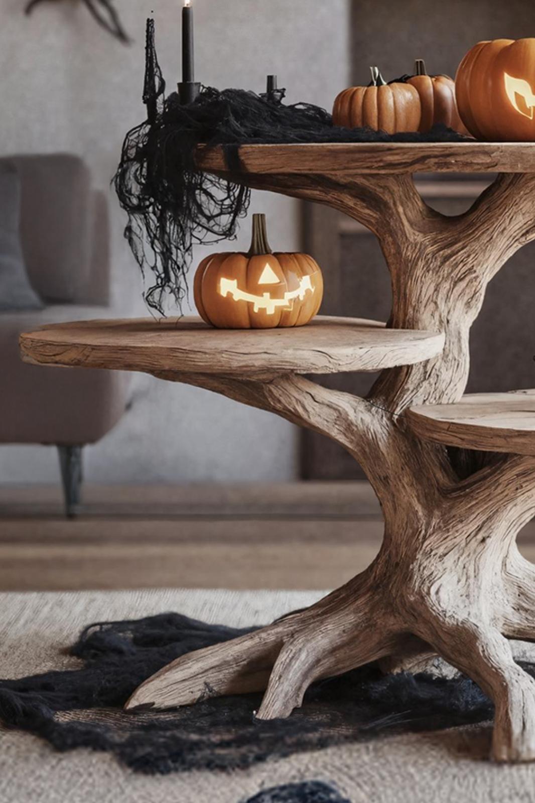 Mid-Century Wooden End Table, Modern Rustic Side Table for Living Room, Spooky Gothic Accent Nightstand Furniture