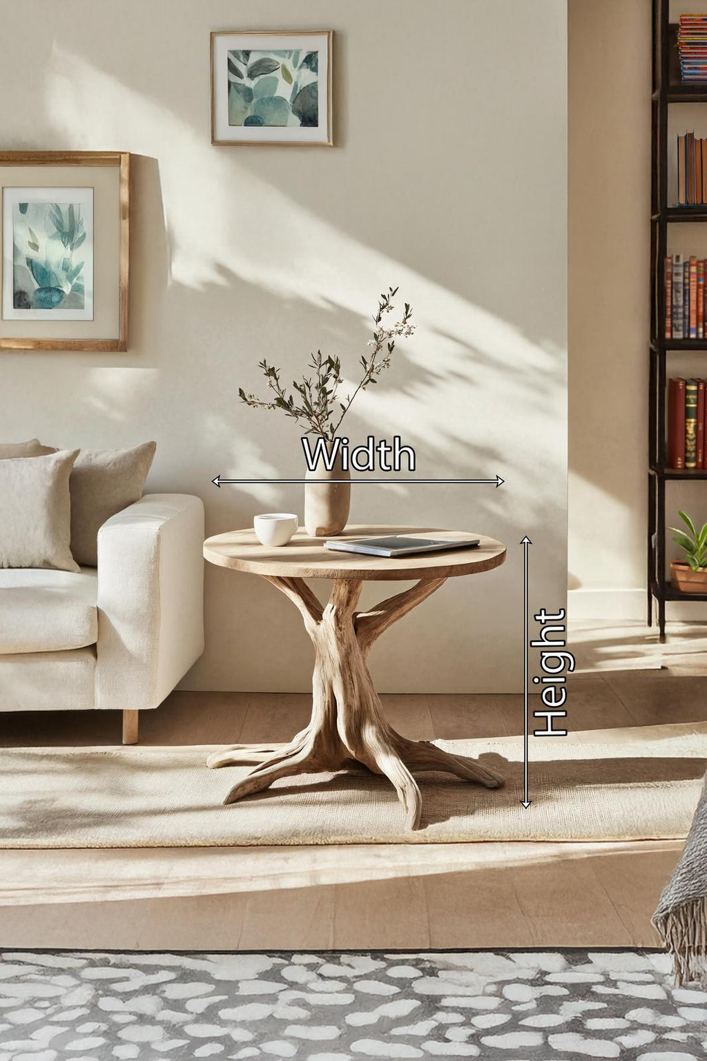 Mid Century Modern Solid Wood End Table, Round Accent Side Table for Living Room Corner Decor & Display