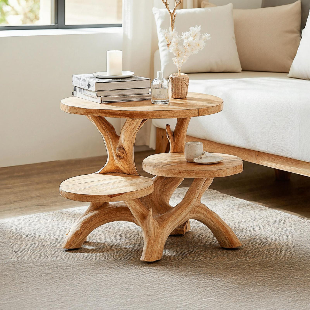 Rustic Live Edge Solid Wood End Table, Handcrafted Farmhouse Side Table & Nightstand for Entryway