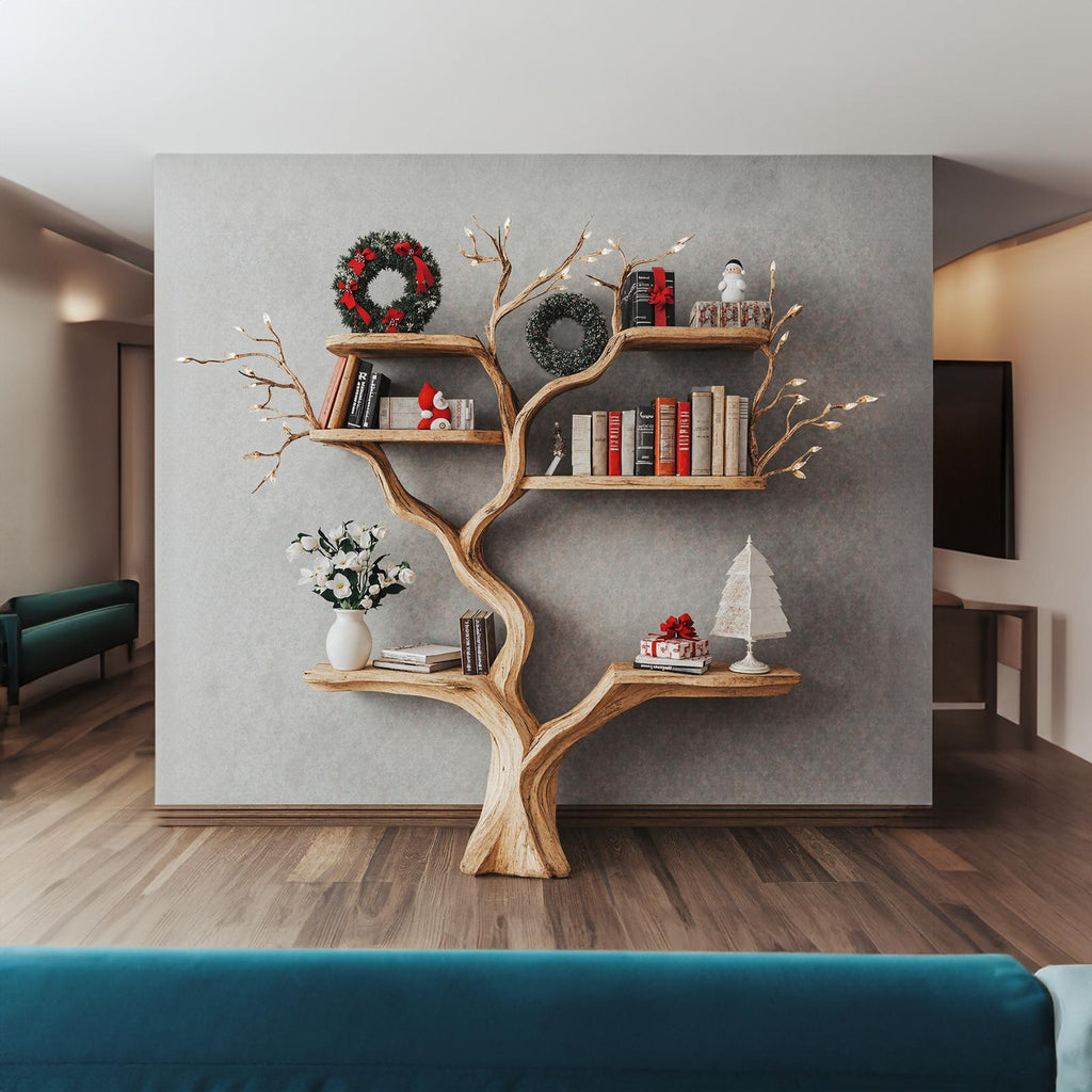 Tree Bookshelf Decor Driftwood Shelf Xmas Floating Bookshelf