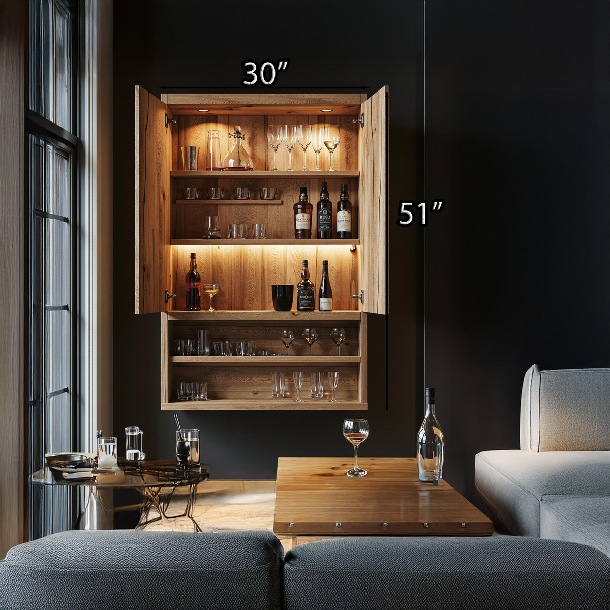 Rustic Home Bar Natural Wood Shelf For Stylish Wine Bottle Storage