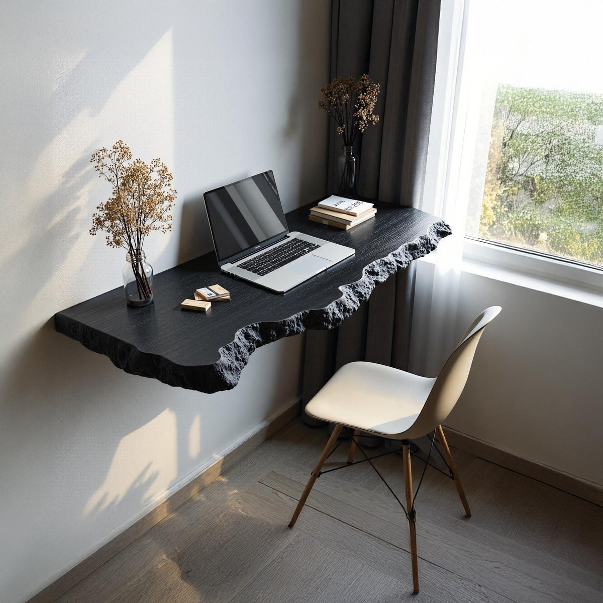 Farmhouse Solid Wood Floating Desk, Minimalist Wall-Mounted Computer Study Desk for Home Office