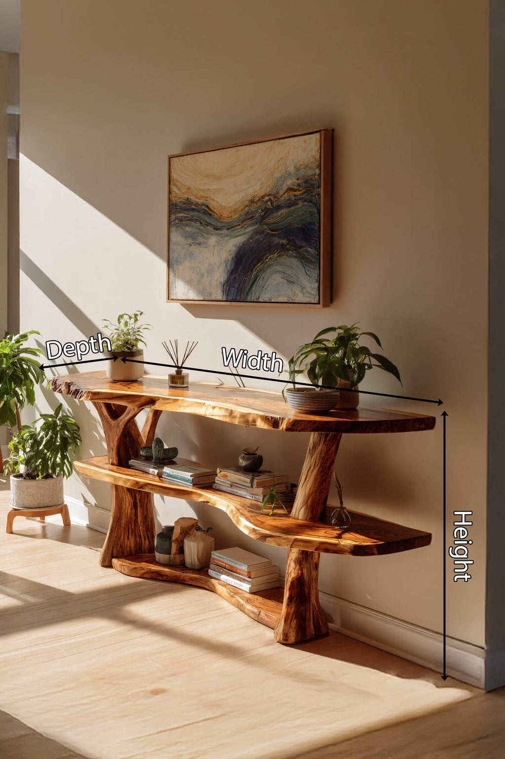 Spry Interior Farmhouse Solid Wood Console Table, Live Edge Slab Entryway Table for Rustic Living Room Decor, SILDTTNCS039