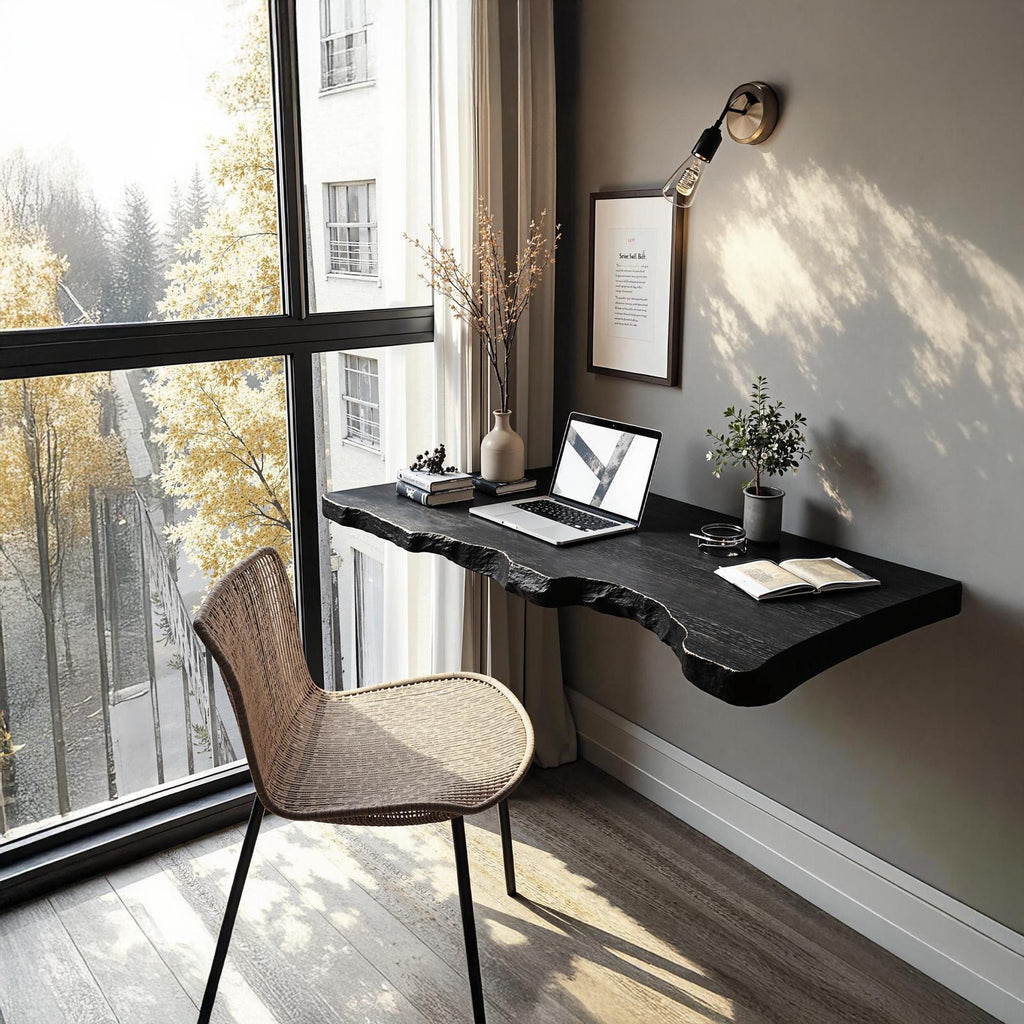 Farmhouse Solid Wood Floating Desk, Wall-Mounted Vanity & Computer Console Table for Living Room