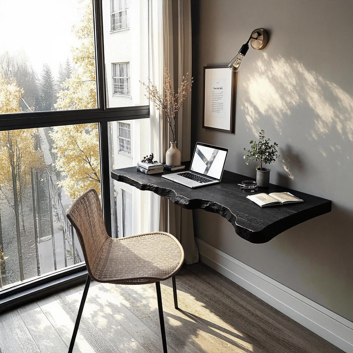 Farmhouse Solid Wood Floating Desk, Wall-Mounted Vanity & Computer Console Table for Living Room