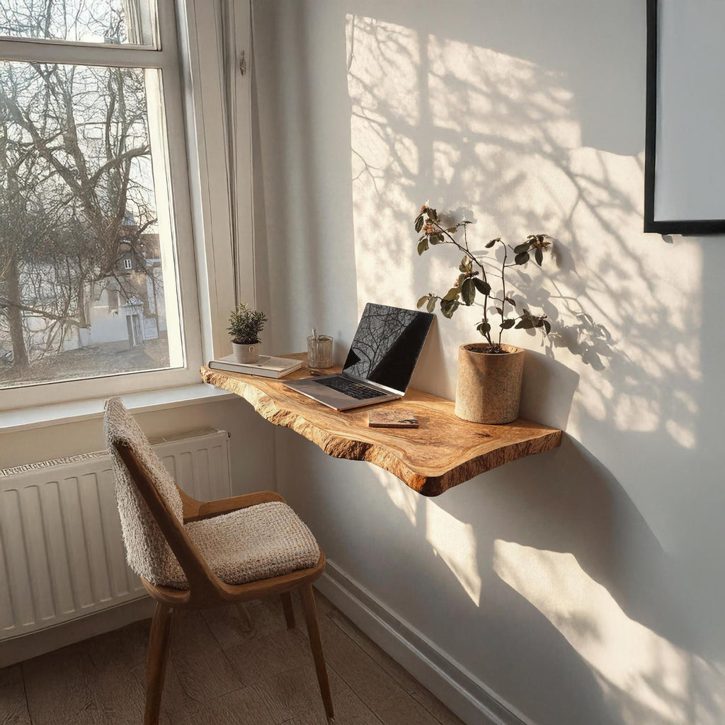 Farmhouse Solid Wood Floating Desk, Space-Saving Wall-Mounted Computer Desk for Home Office