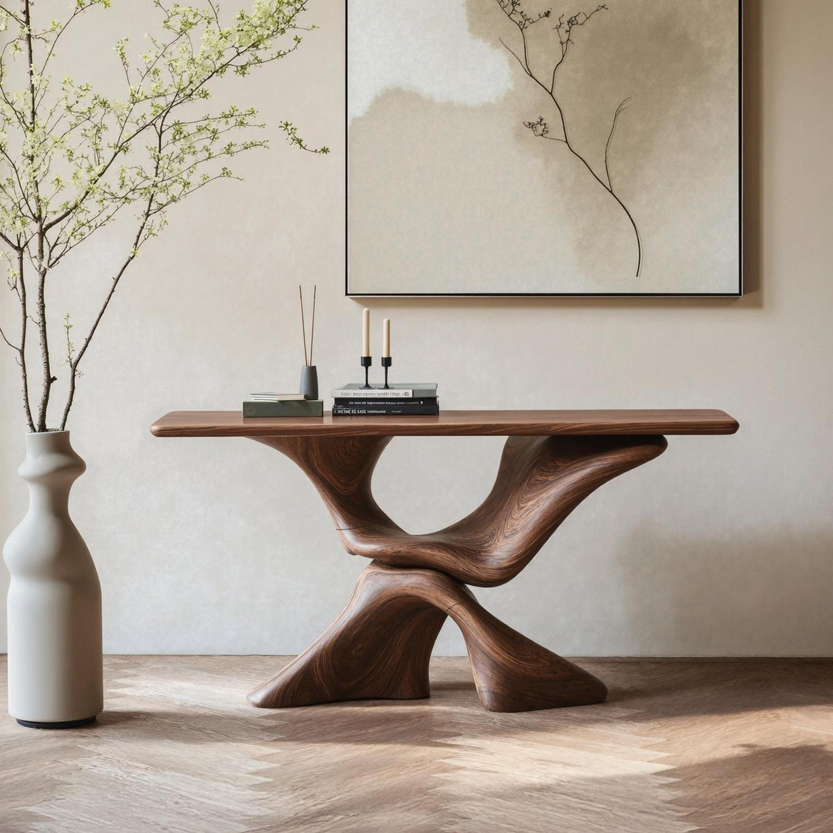 Mid Century Live Edge Console Table For Living Room