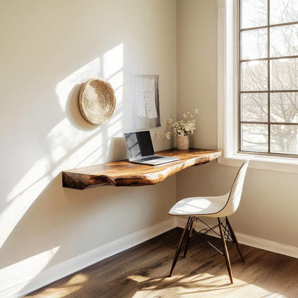 Rustic Wooden Floating Table For Beautiful Bedroom Setup