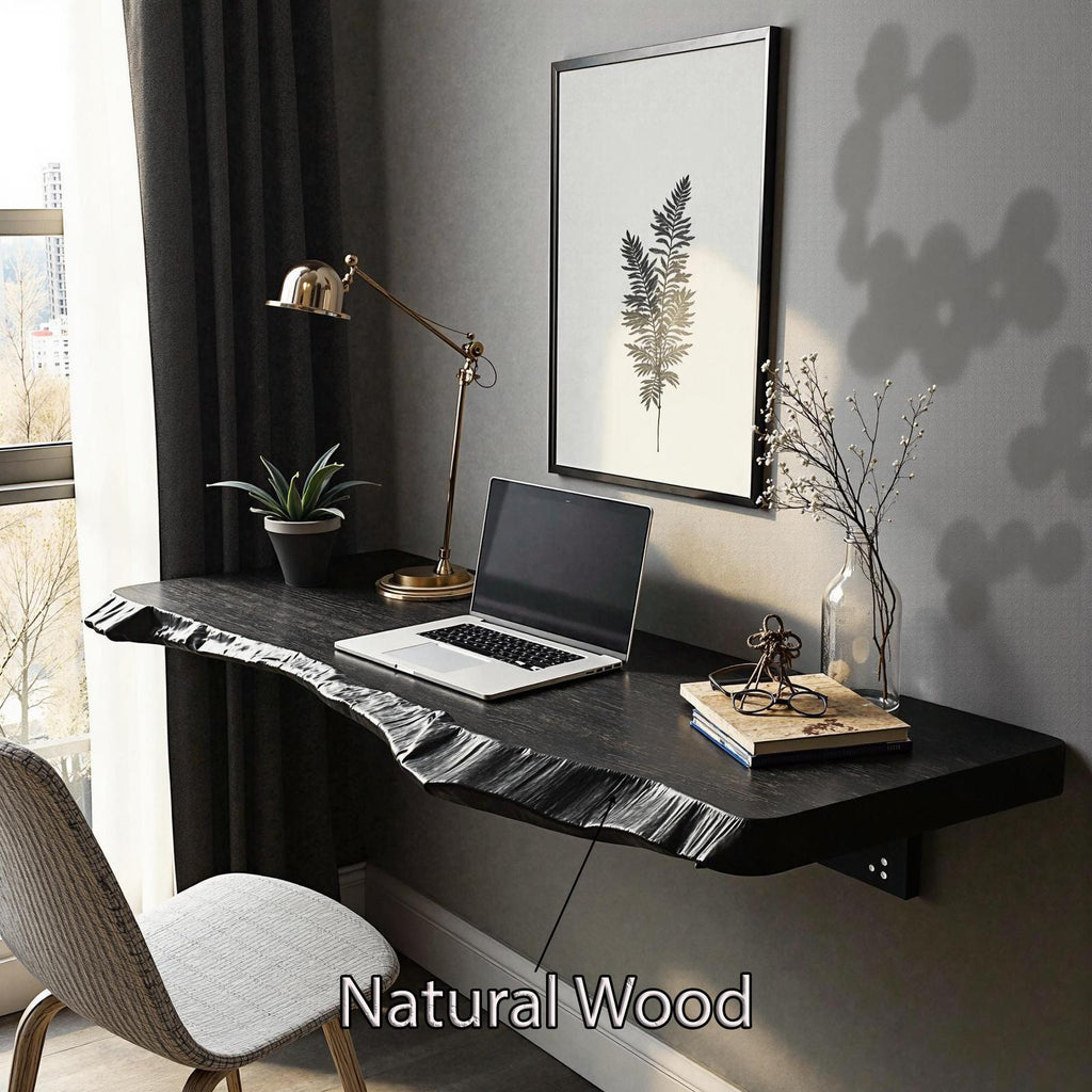 Rustic Solid Wood Floating Table, Space-Saving Wall-Mounted Bedside Desk & Vanity for Bedroom