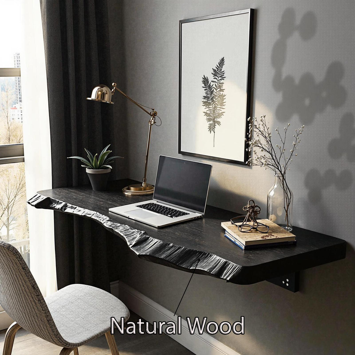 Rustic Solid Wood Floating Table, Space-Saving Wall-Mounted Bedside Desk & Vanity for Bedroom