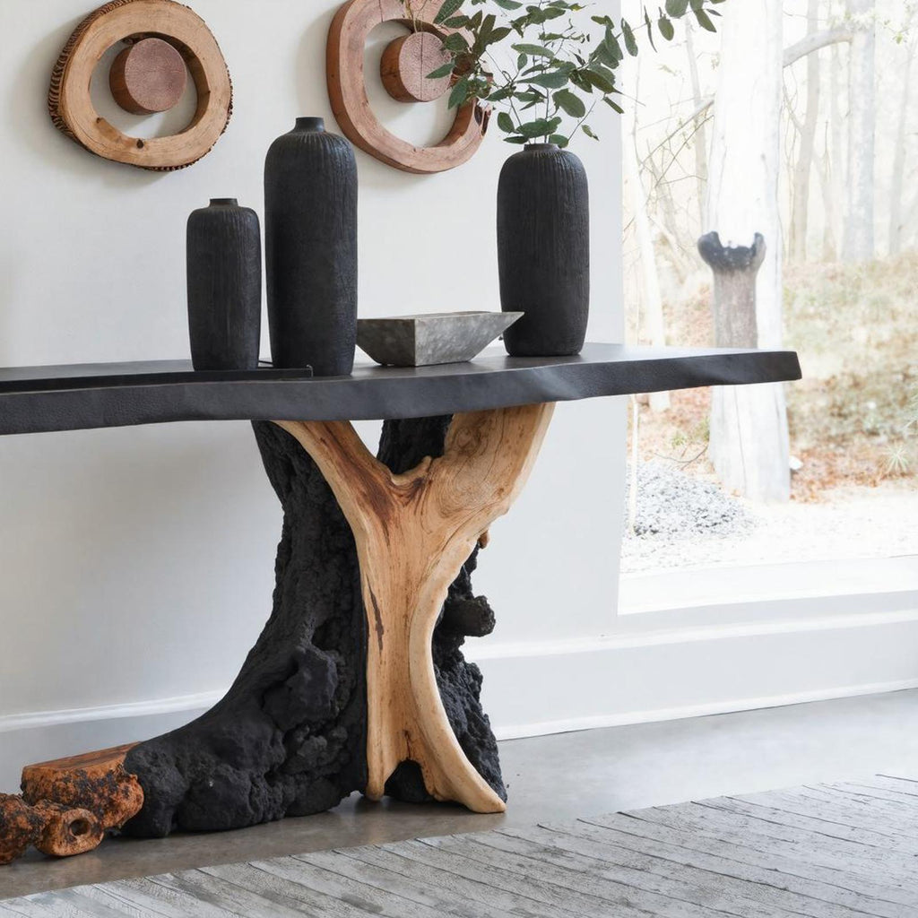 Live Edge Cantilevered Console Table, Handcrafted Solid Wood Entryway Sofa Accent Table for Hallway
