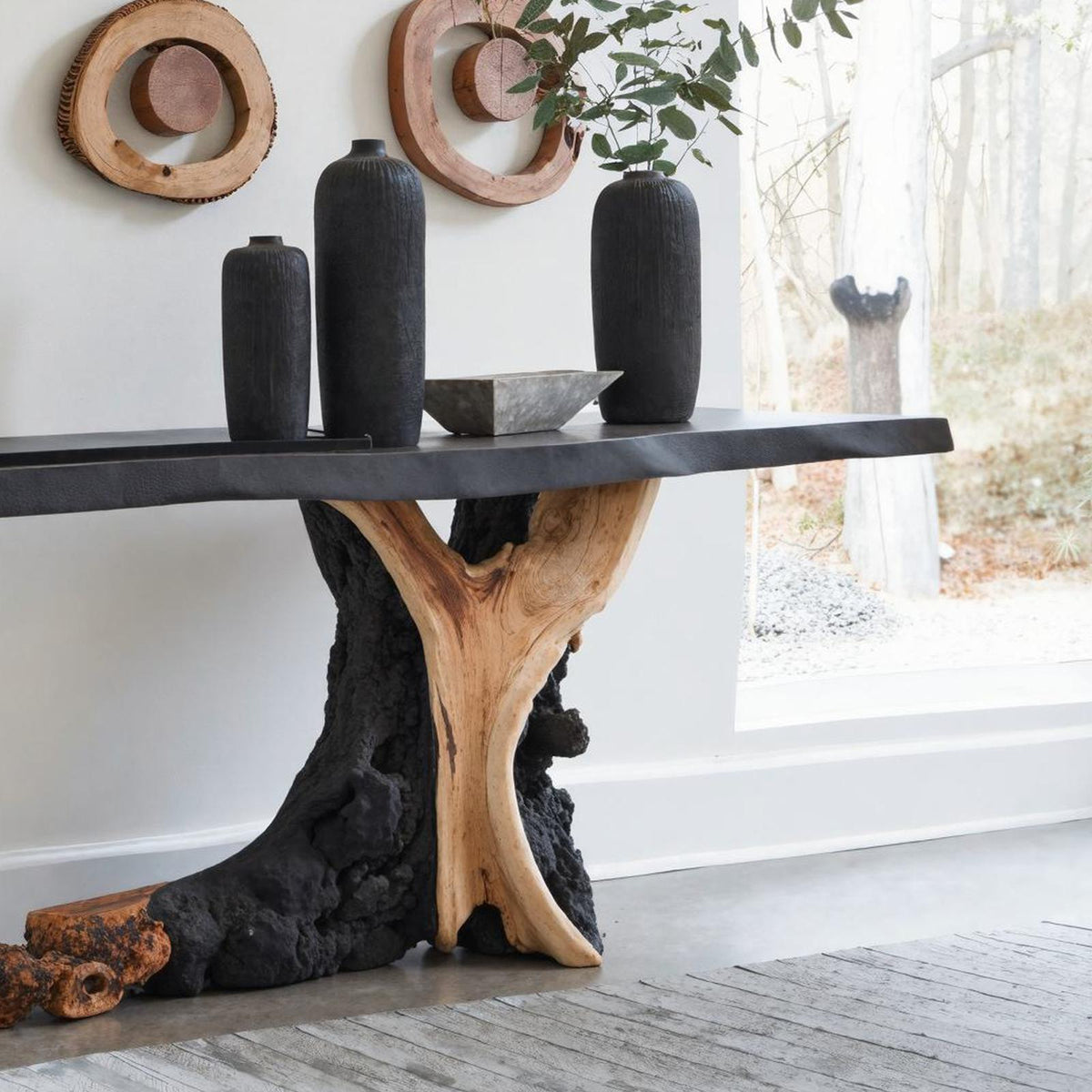 Live Edge Cantilevered Console Table, Handcrafted Solid Wood Entryway Sofa Accent Table for Hallway