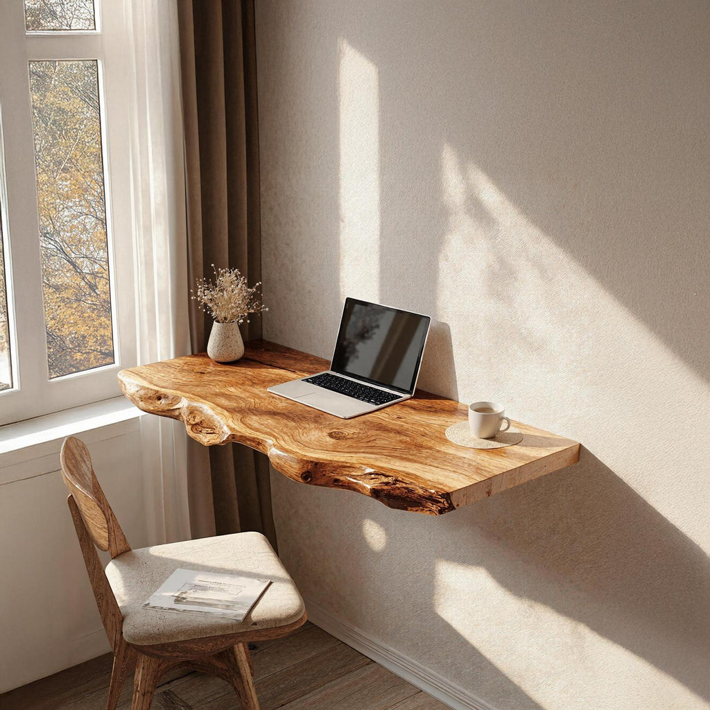 Rustic Wooden Floating Table For Comfort Oriented Bedroom Design