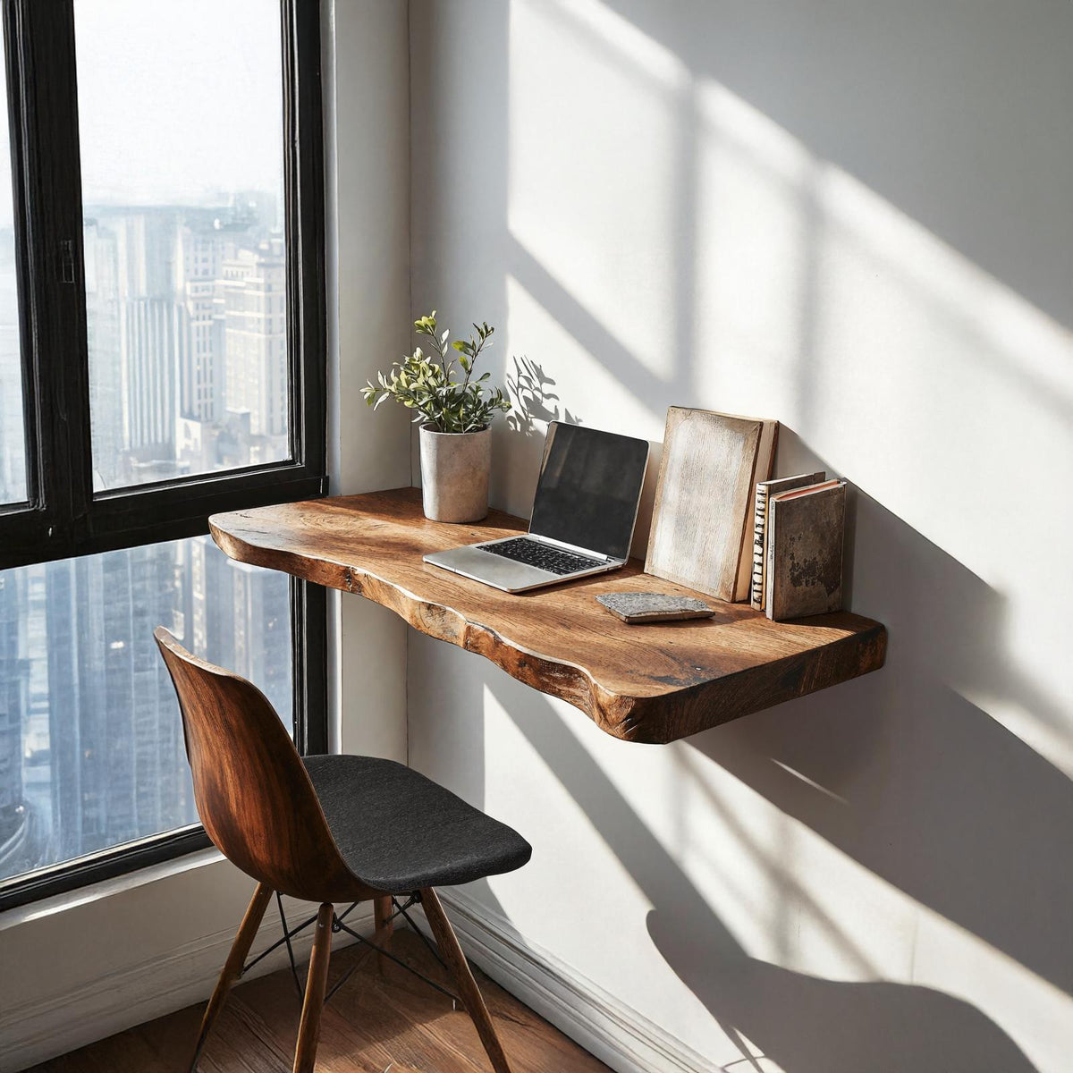 Rustic Solid Wood Floating Table, Wall-Mounted Bedside Console & Space-Saving Study Desk for Home