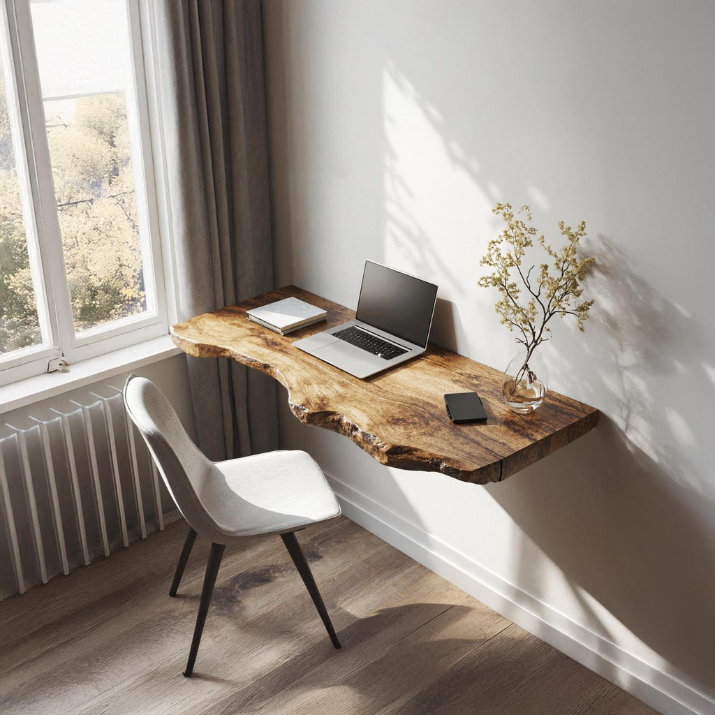 Farmhouse Solid Wood Floating Desk For Organic Living Room Design
