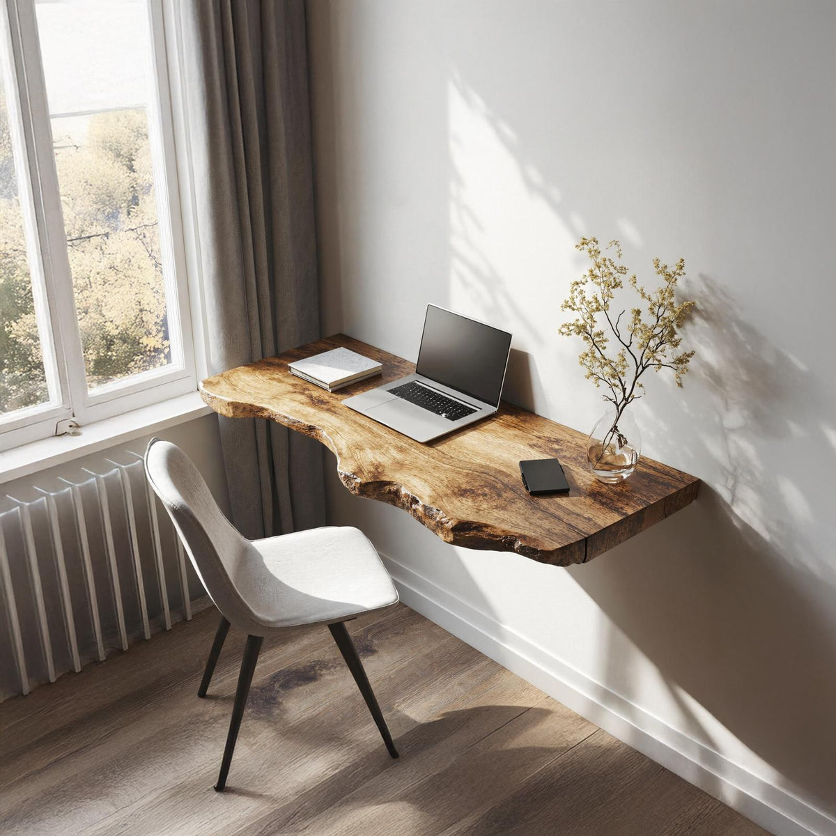 Farmhouse Solid Wood Floating Desk For Organic Living Room Design