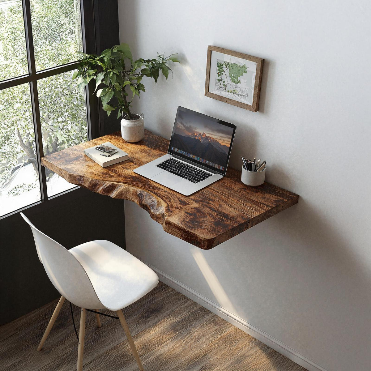 Mid Century Solid Wood Floating Desk For Creative Workspaces
