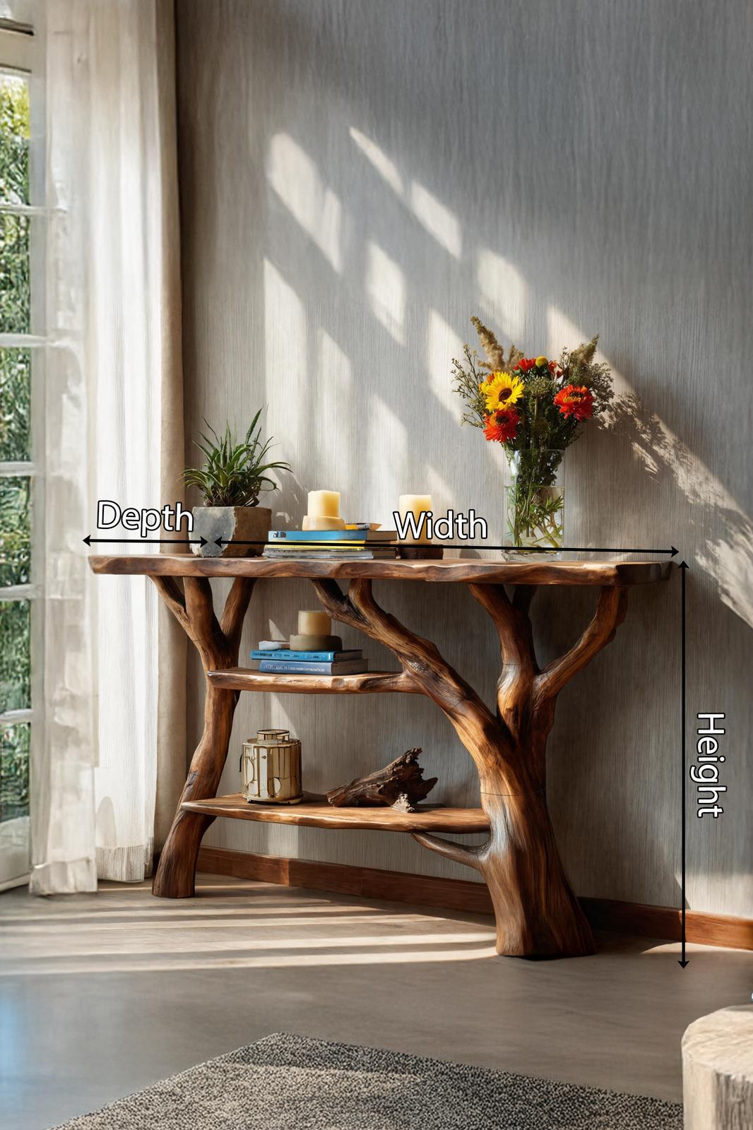 Spry Interior Handcrafted Solid Wood Console Table, Live Edge Slab Entryway Table for Elegant Home Decor, SILDTTNCS067