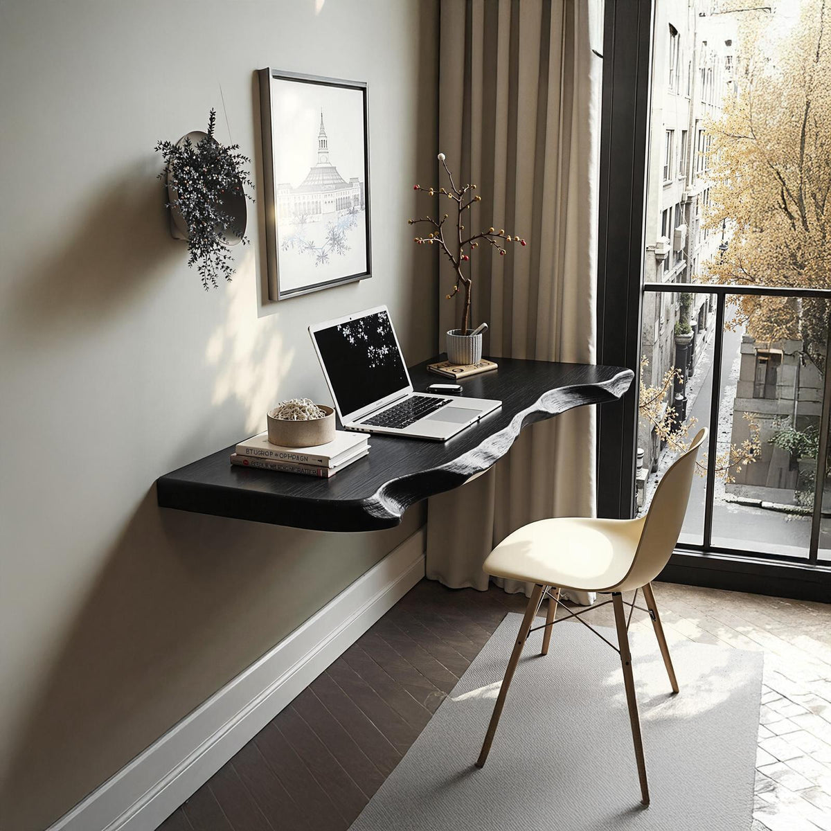 Vintage Solid Wood Floating Table, Wall-Mounted Bedside Console Desk for Decorative Home Styling