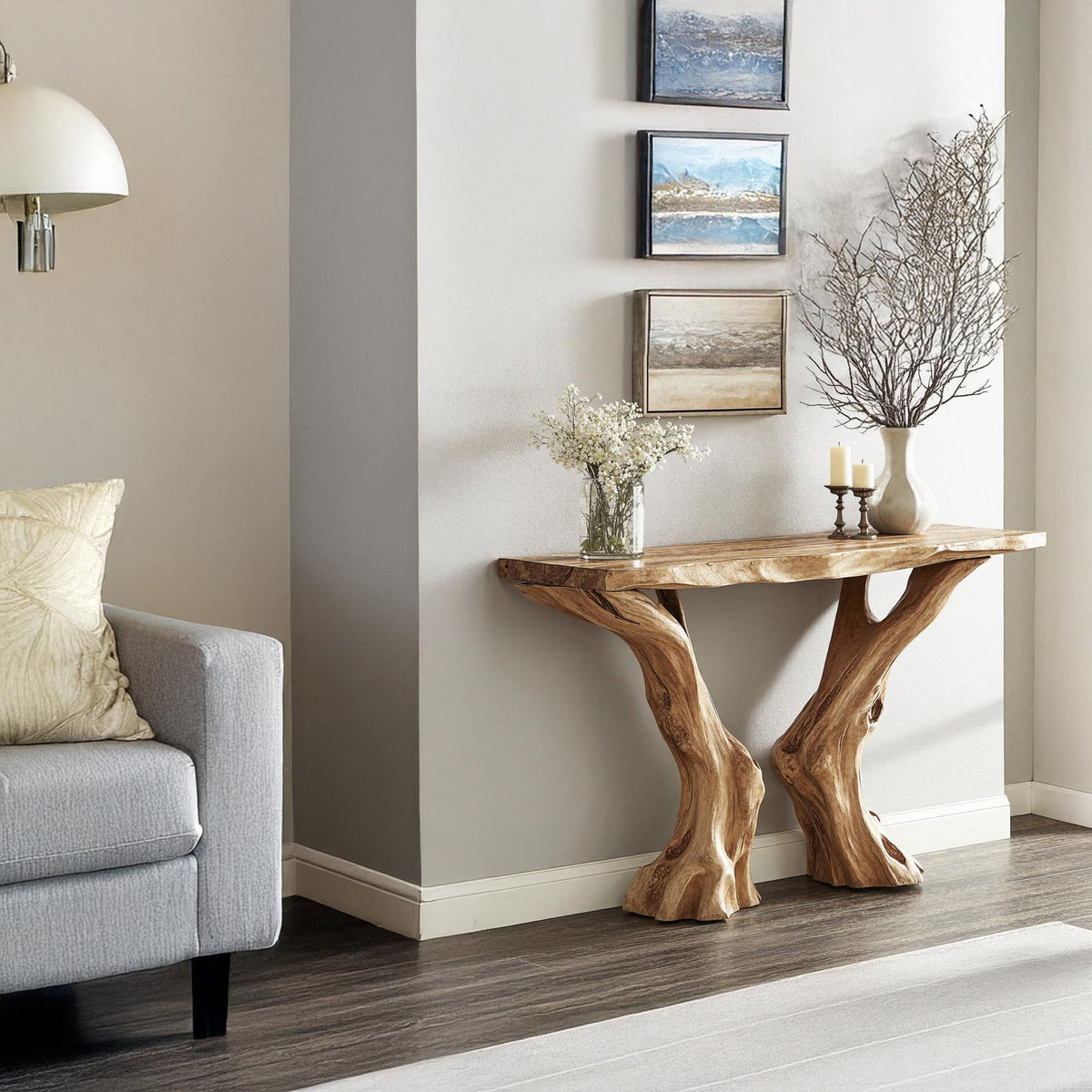 Live Edge Rustic Wood Console Table For Stunning Entryways