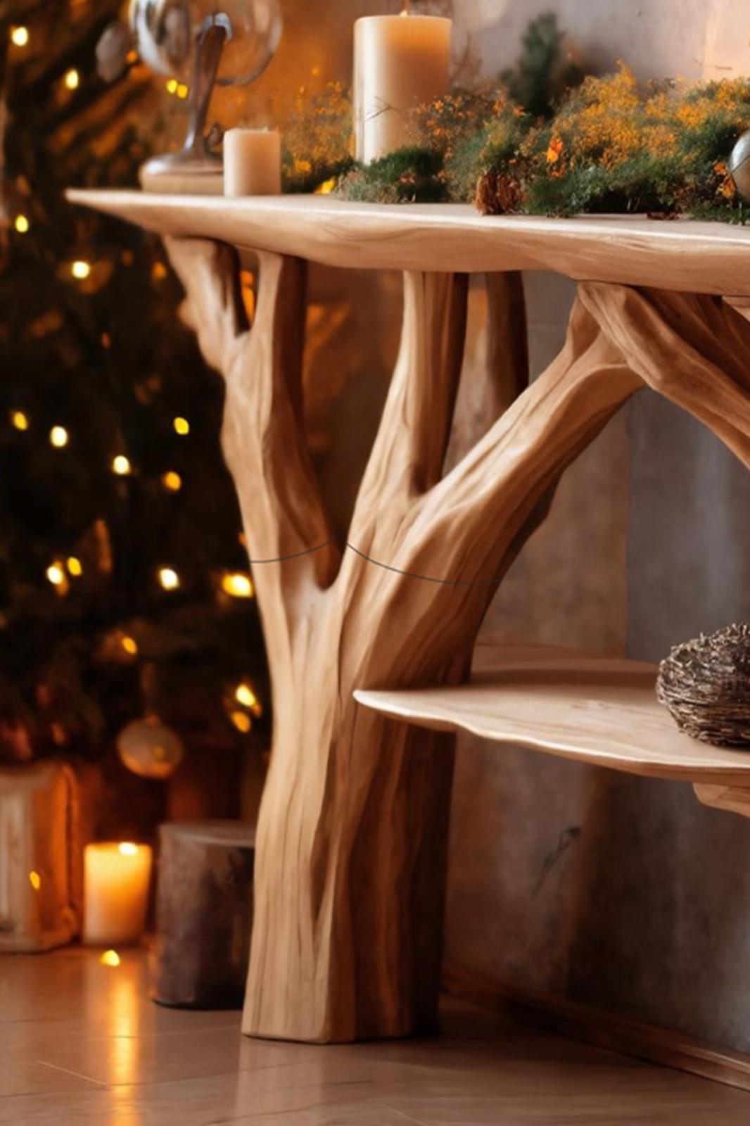Handcrafted Wooden Console Table, Rustic Solid Timber Entryway Table, Behind Sofa Foyer Table for Living Room