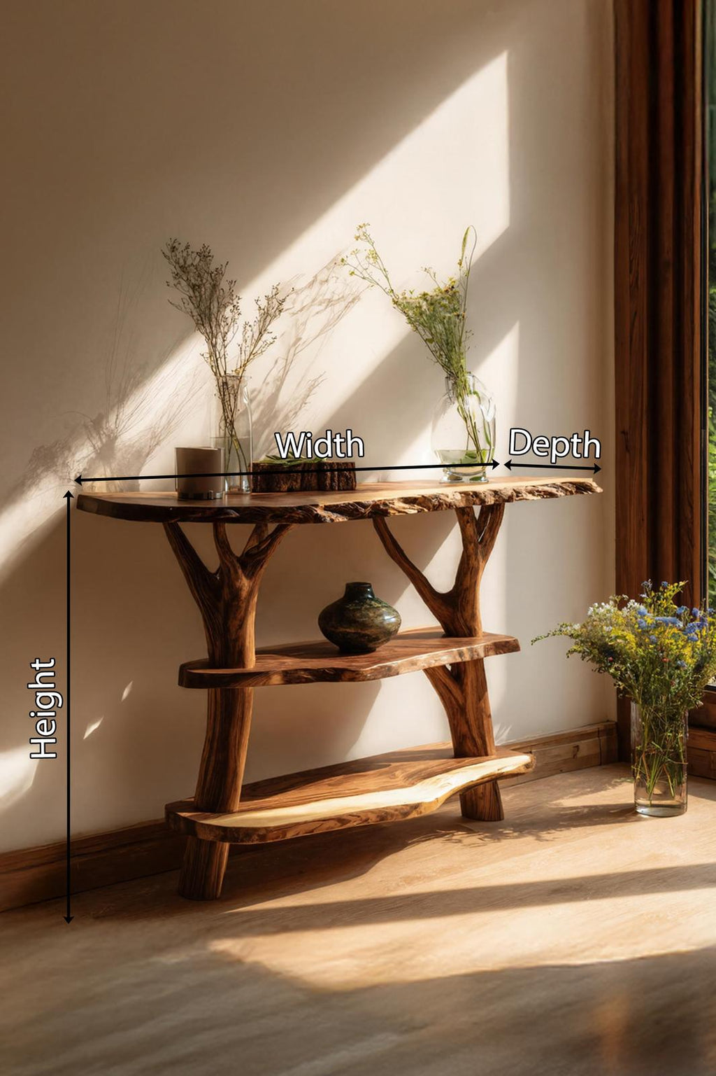 Spry Interior Mid Century Solid Wood Console Table, Live Edge Slab Entryway Table for Modern Living Room Decor, SILDTTNCS035