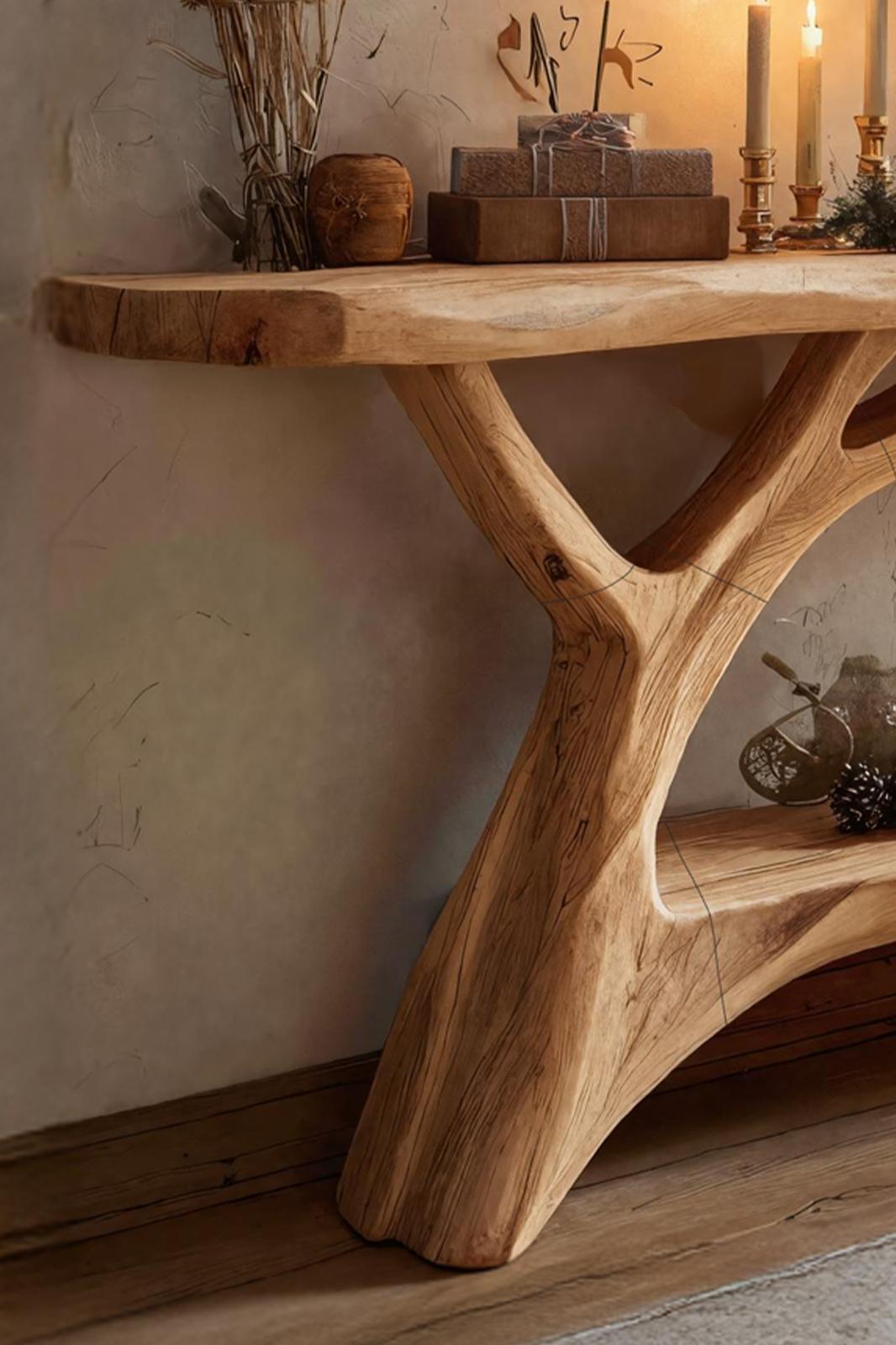 Mid-Century Wooden Console Table, Solid Wood Entryway Foyer Table, Retro Sofa Side display Table