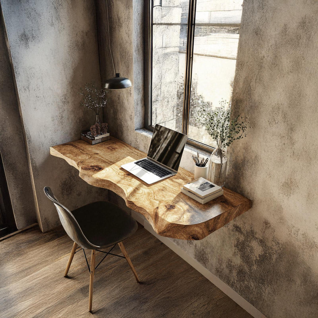 Mid Century Solid Wood Floating Desk For Sleek Home Styling