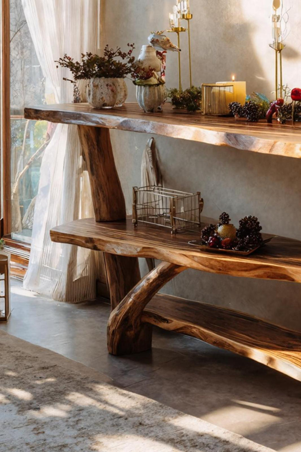 Farmhouse Wooden Console Table, Rustic Solid Wood Entryway Foyer Table, Behind Sofa Table for Living Room