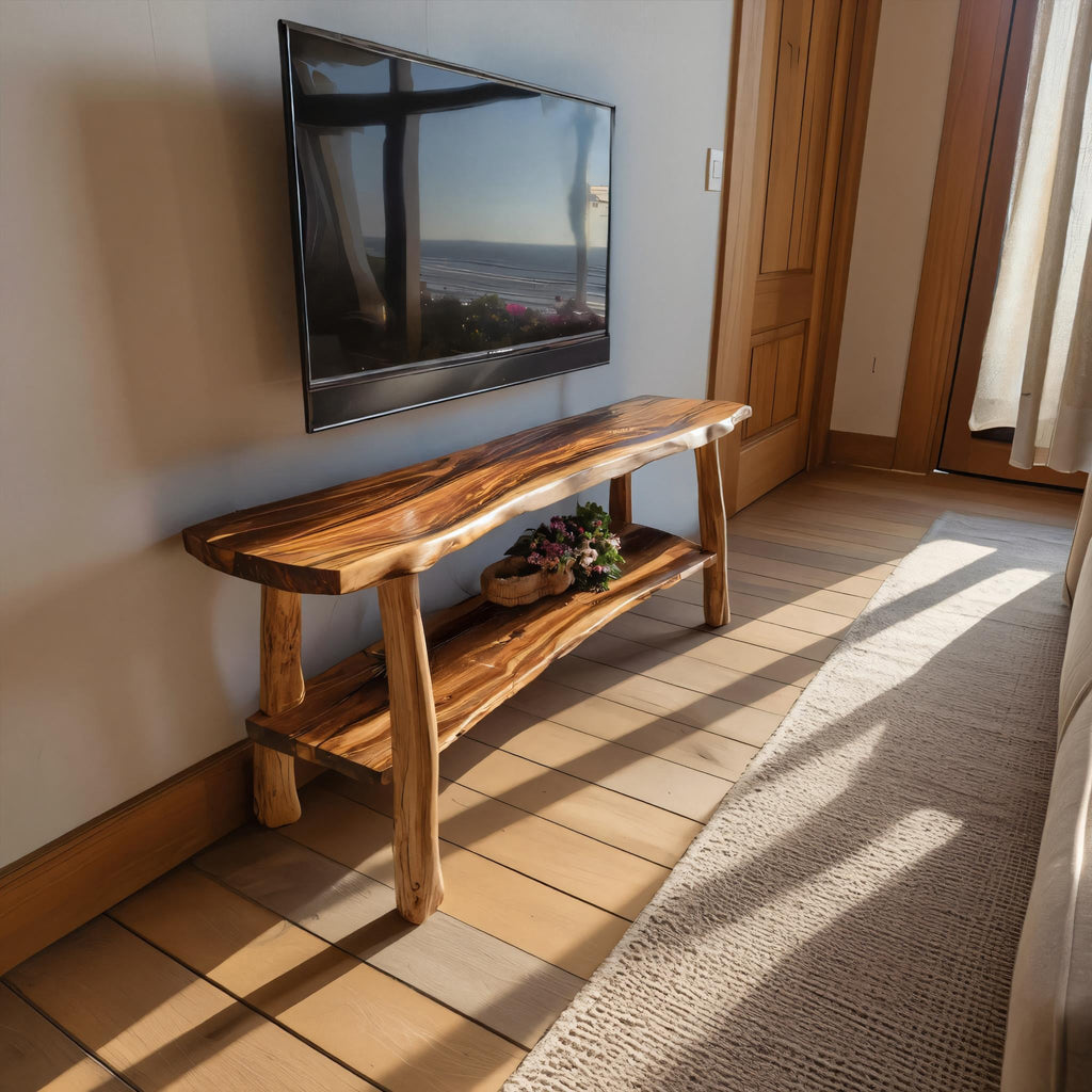 Mid-Century Wooden Live Edge TV Console, Solid Wood Entertainment Center Media Stand for Living Room