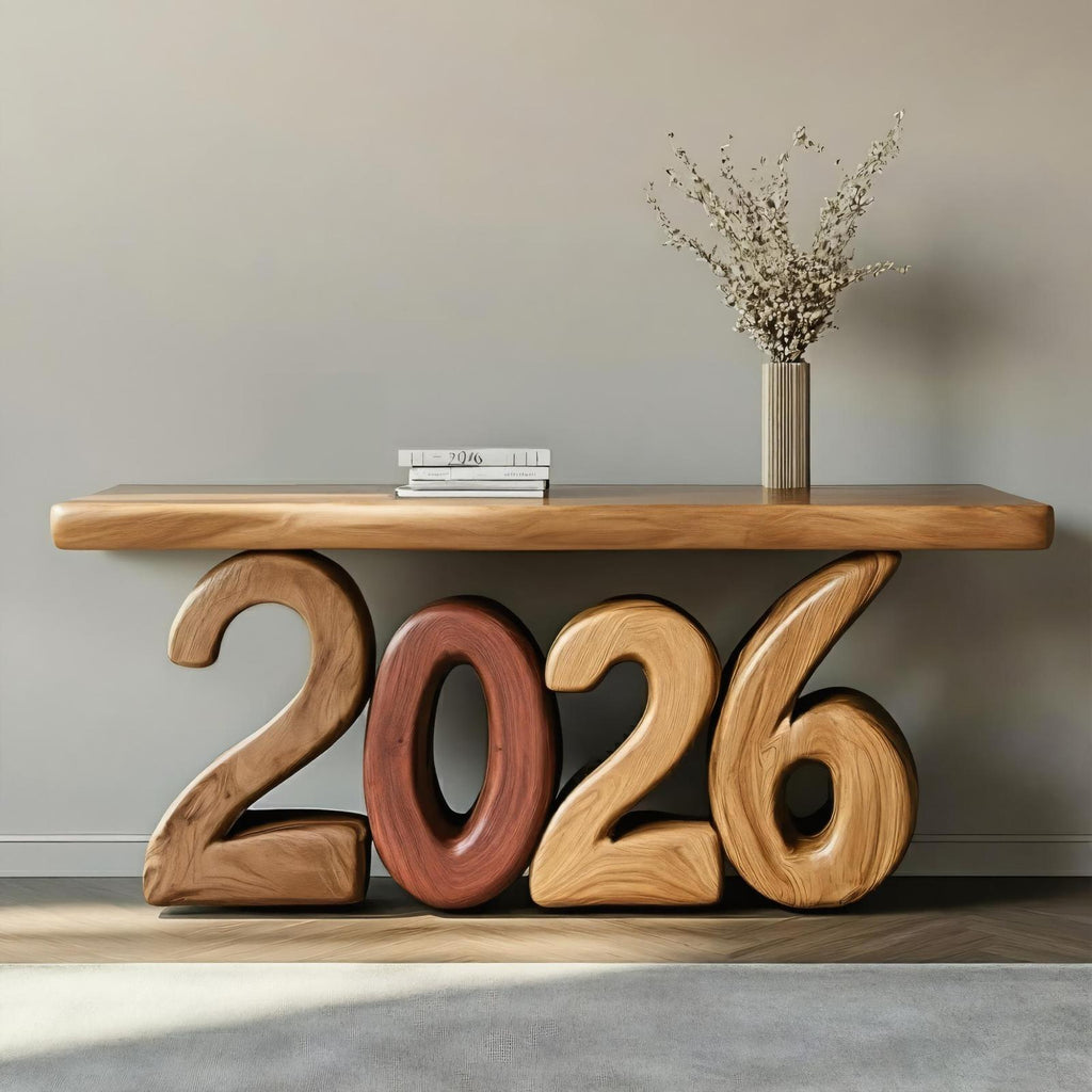 Sculptural Modern Wooden Console Table, Abstract Geometric Entryway & Living Room Art Deco Accent Table