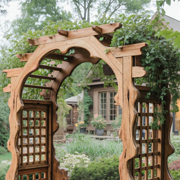 Rustic Wooden Garden Arbor With Built In Bench Seating For Patio Or Backyard