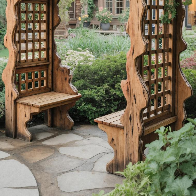 Rustic Wooden Garden Arbor With Built In Bench Seating For Patio Or Backyard