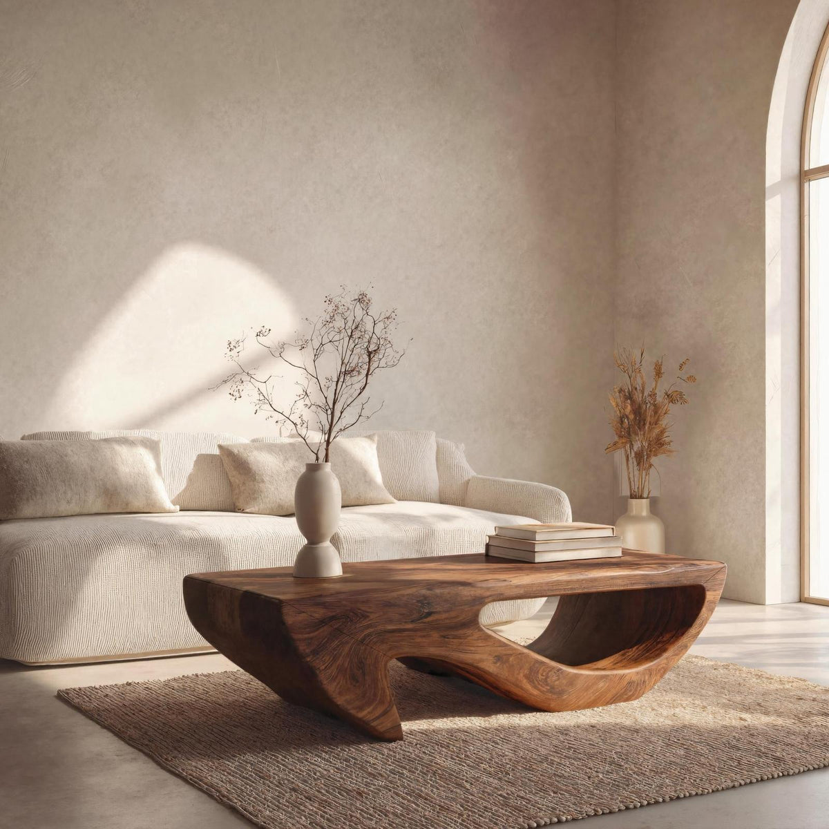Modern Wooden Coffee Table with Open Storage Shelf, Minimalist Rectangular Center Table, Model