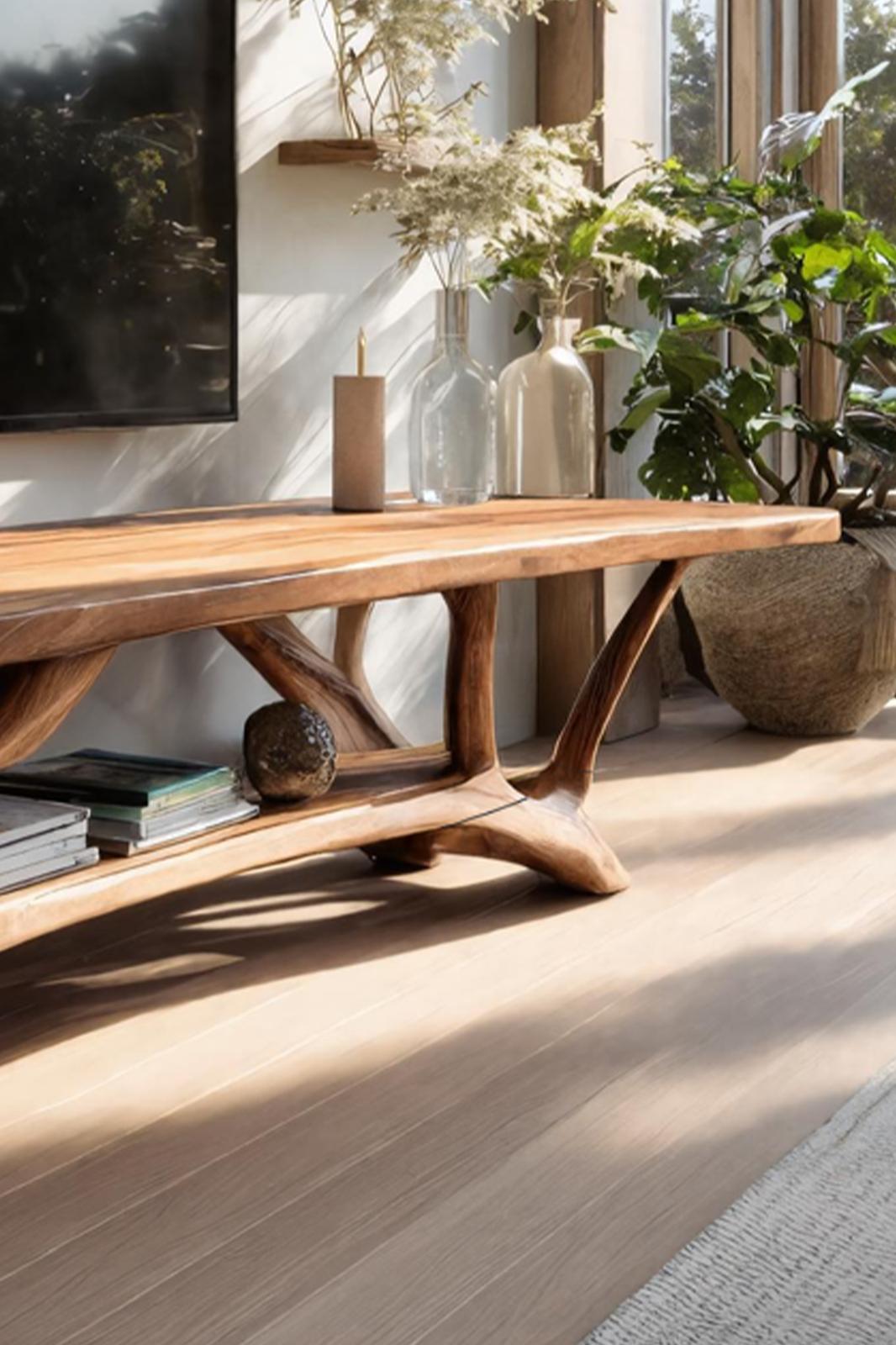 Handcrafted Live Edge Wood TV Console Table, Rustic Media Stand Entertainment Center for Living Room Entryway Decor