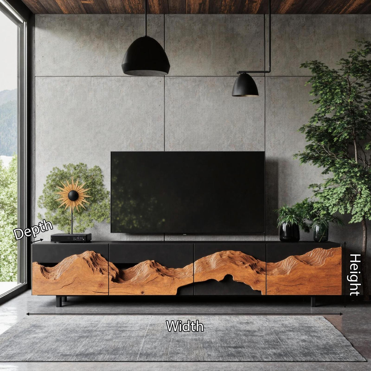 Rustic Solid Wood TV Cabinet, Handcrafted Media Console Table & Entertainment Center for Living Room Setup